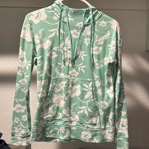 Mock half zip sweater; light green with white flowers. Barely worn